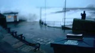 Huge waves flood Mousehole Harbour