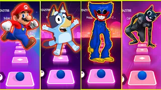 Mario Bros vs Bluey vs Huggy Buggy vs Cartoon Cat Tile Hop EDM Rush Gameplay @Metamusicgames