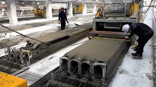 The process of mass producing high-strength concrete floors. Korean light hollow core slab factory