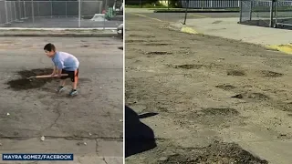 Compton family grabs shovels to fill potholes I ABC7