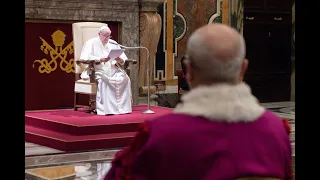 Pope Francis struggles to stand while addressing Vatican tribunal