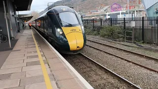 trains and tones at Port Talbot Parkway including 66759 and the station man had to shut 175106 door