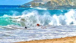 Riding the Waves in Slow Motion: Epic Bodyboarding at Sandy Beach Park, Hawaii