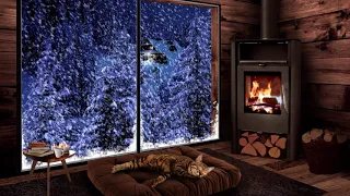 Cozy Hut with Crackling Fireplace, Snow and Wind - Winter Ambience Sounds for Sleeping