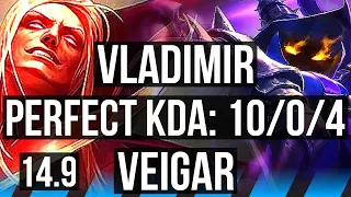 VLADIMIR vs VEIGAR (MID) | 10/0/4, 2500+ games, Legendary | KR Master | 14.9