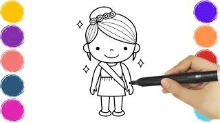 Girl wears fashion dress Coloring, Painting, and Drawing for Kids and Toddlers 🖍️🎨🖌️