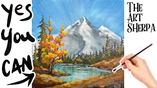 EASY Snowy Mountain  Stream 💛💙❤️ PRIMARY COLOR CLASS: How to paint acrylics for beginners