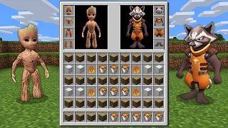 REALISTIC SPIDER GROOT vs ROCKET Inventory Shop! MINECRAFT SUPERHEROES INVENTORY CHALLENGE!