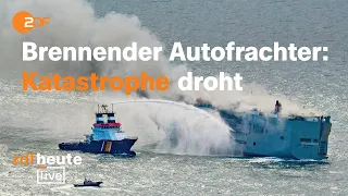 E-Auto mögliche Brandursache: Frachtschiff mit rund 2.500 Autos könnte sinken | ZDFheute live
