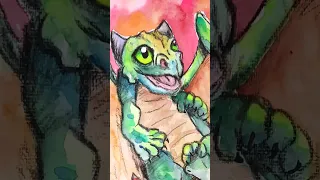 Smaugust 2022 Day 18 - Baby Dragon - Watercolor and Charcoal