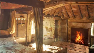 Ambience/ASMR: Medieval Cottage Bedroom & Fireplace, 5 Hours
