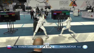 2021 223 Junior T32 02 F E Individual Cairo EGY WCH BLUE NIKOLAICHUK  KAZ  vs KHAERTDINOVA  RUS