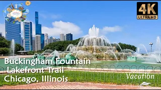 Lakefront Trail Chicago 🇺🇸 | Chicago’s Iconic Buckingham Fountain | Illinois - Travel Walk Tour [4K]