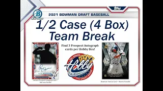 2021 Bowman Draft JUMBO 1/2 Case (4 Box) Team Break #1 eBay 12/31/21