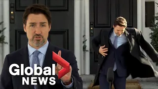 Justin Trudeau forgets his coat during outdoor press conference