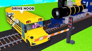 Roblox Train Crossing BUT the School bus BROKE down Its Full Of PLAYERS