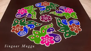 Sankranthi special peacock rangoli designs 13X7 dots | Pongal kolam designs |2022 Sankranthi muggulu