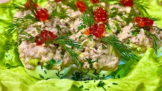 Фаршированные яйца с печенью трески и зелёным луком/Stuffed eggs with cod liver and green onions