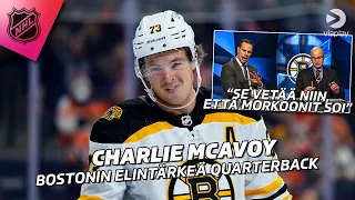 Charlie McAvoy, Bostonin elintärkeä quarterback | "Se vetää niin, että morkoonit soi!"