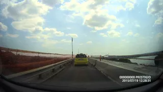 Driving on the bridge from the border between Ruse (Bulgaria) and Giurgiu (Romania)