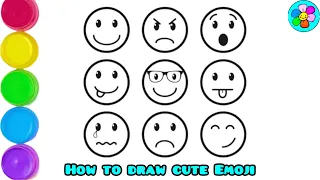 How to draw cute Emoji for kids|easy drawing painting&coloring for kids&preschoolers step by step