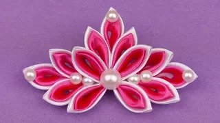 DIY Ribbon Kanzashi Flower Hair clip I Ribbon Flower Tutorial I How to