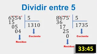 Ejercicios resueltos de división de una cifra entre 5 paso a paso para niños