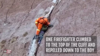 DARING RESCUE | Firefighters in China rescued a boy stuck in a crevice