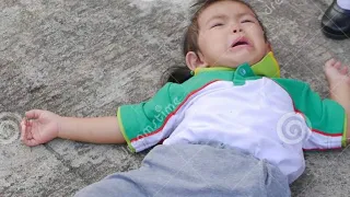 Little kid falls down stairs and almost dies (blood warning)