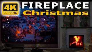 Christmas Fireplace 4K with Music & Crackling-Traditional Christmas Harp - Cozy Christmas Ambience