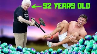 Crazy Painful PAINTBALL GUN PEDICURE by 92 Year Old Grandma | Bodybuilder VS Ross Smith and Granny