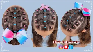 Penteado para Meninas Fácil com Liguinhas 🥰💕 | Easy Hairstyles with Rubber Bands for Girls 😍💖