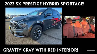 2023 Kia Sportage Hybrid SX Prestige In Gravity Gray with Red Interior!