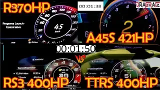 Mercedes A45s 421HP vs GOLF R370 HP vs AUDI RS3 400HP vs TTRS 400HP DRAGRACE & RollingRace