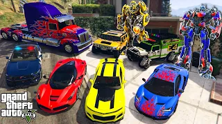 GTA 5 - Stealing TRANSFORMERS Movie Vehicles with Franklin! (Real Life Cars #154)