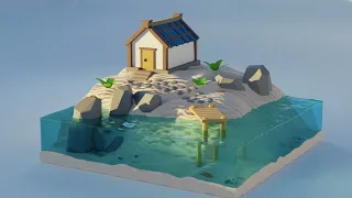 Диорама "домик у моря". Учебная работа в программе Блендер (Blender). 20 августа 2022.