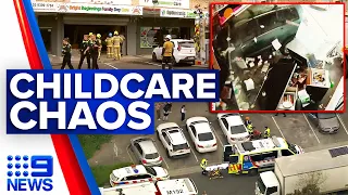 Four taken to hospital after car crash into Melbourne daycare office | 9 News Australia