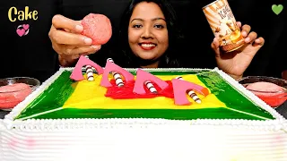 Mukbang Cake ASMR | Tutti frutti Cake + Red Rasgulla + Cold Coffee | ASMR Cake Eating | Big Bites