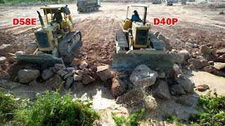 Ep123.Wow! Amazing Operation 2 Komatsu Dozers D58E & D40P Moving Big Stone Land Filling Clearing Mud