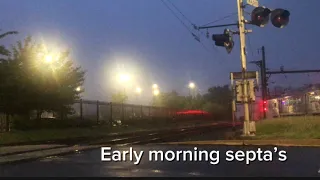 First septa trains In Lansdale foggy morning