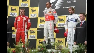 Hungary 2007 Formula 1 Podium with Kimi Räikkönen, Lewis Hamilton, Nick Heidfeld