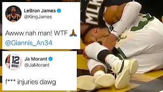 NBA PLAYERS REACT TO GIANNIS KNEE INJURY VS HAWKS IN GAME 4 OF ECF 2021