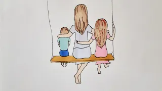 How to draw a MOM With A DAUGHTER AND SON/Как нарисовать МАМУ С ДОЧКОЙ И СЫНОМ