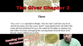 The Giver Chapter 3 Reading for Fluency with Comprehension Questions for Class Worksheet Included