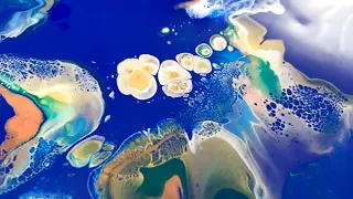 TWO Lines Acrylic Pour Painting - BIG Blue & Beautiful / Ocean Fluid Art