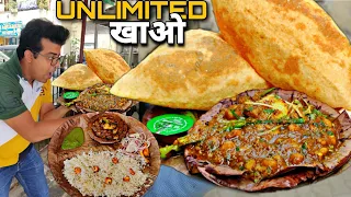 Ab ठूंस ठूंस के खाओ। Unlimited chole bhature , Chole चावल, Lassi only 99/-। Street food India