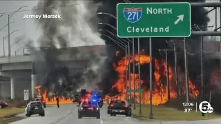 Tanker truck loses control, goes over bridge and bursts into flames on State Route 8; driver dead