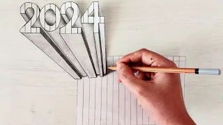 Learn How to Draw 2024 in 3D drawing - easy step-by-step for beginners