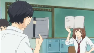 Kou caught by his teacher and saw what is written on his notebook (Ao Haru Ride)