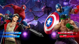 Dante & Spiderman VS Captain America & Ryu (Very Hard) - Marvel vs Capcom | 4K Gameplay